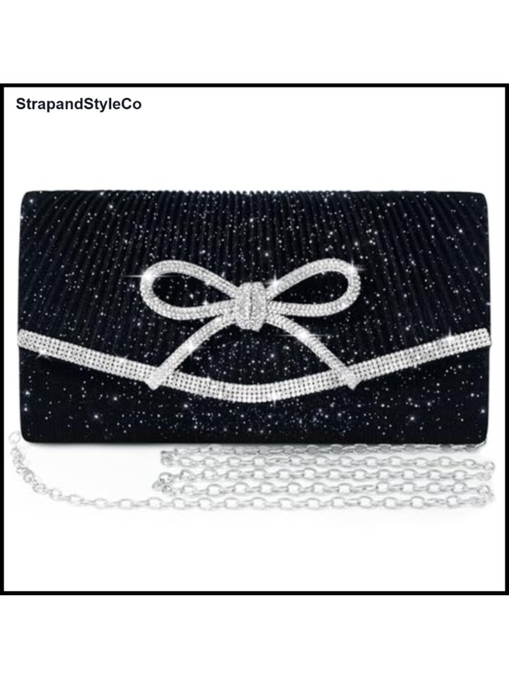 Rhinestone Bow Glitter Clutch Evening Bag with Chain Strap
